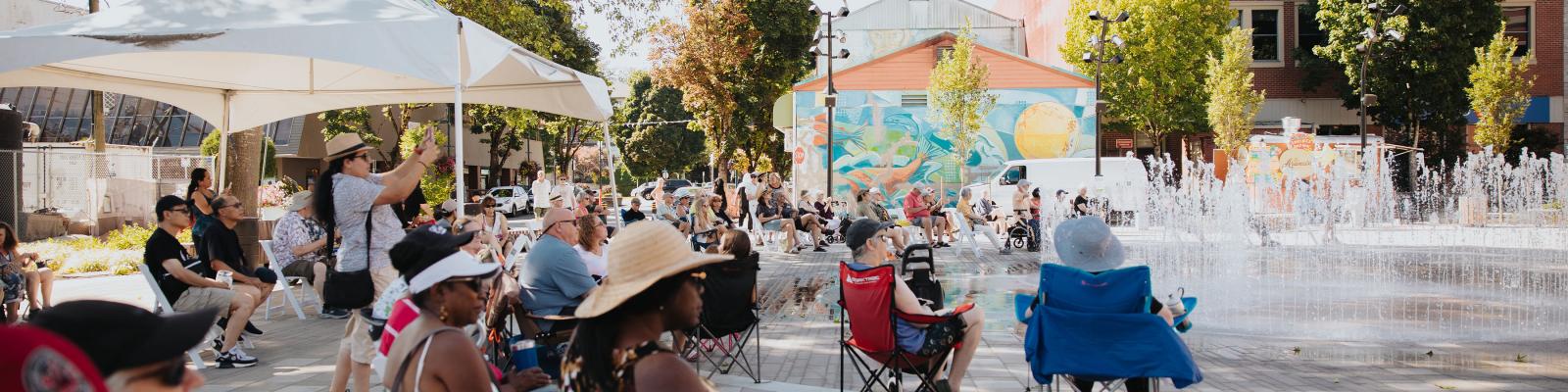 People gathering in Leigh Square