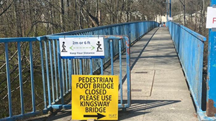 McAllister Bridge signage indicating bridge closure.