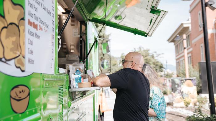 purchasing from food truck at Leigh Square